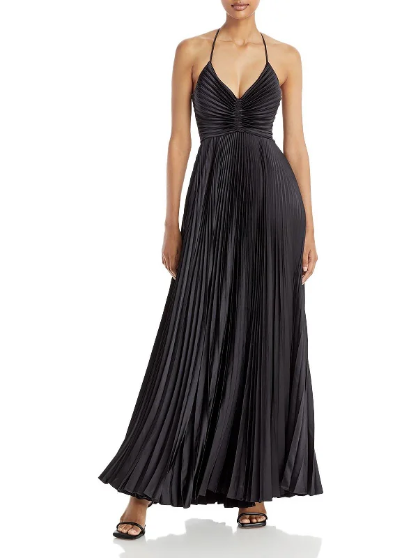 Womens Pleated Open-back Maxi Dress Elegant Maxi Dress with Drapes