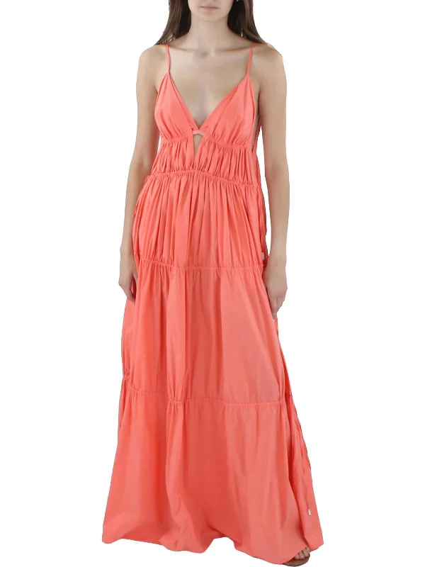 Womens Poplin Ruched Maxi Dress Chic Sleeveless Maxi Dress