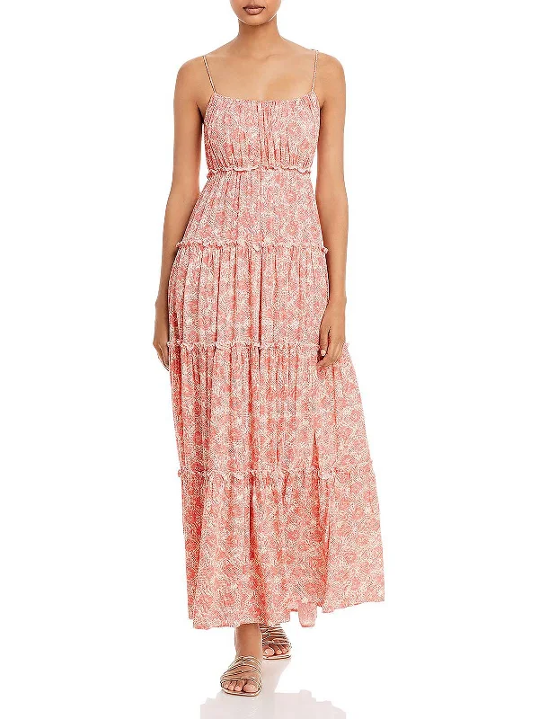 Womens Printed Scoop Neck Maxi Dress Elegant Boho Maxi Dress