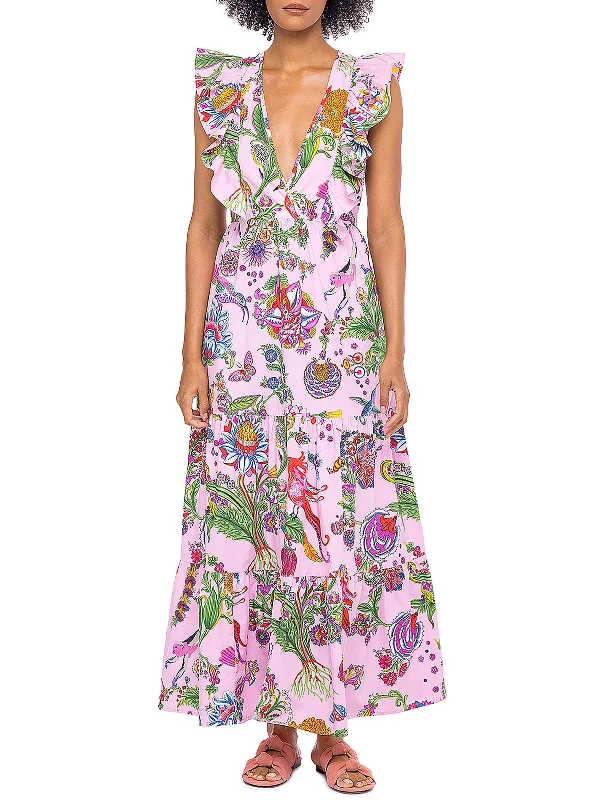 Womens Printed Tea Length Maxi Dress Classic Strapless Maxi Dress