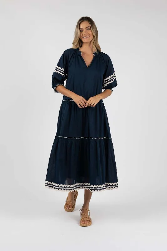 Ziggy Maxi Dress in Navy HS24321 by Humidity Lifestyle Stylish Maxi Dress with Pleats