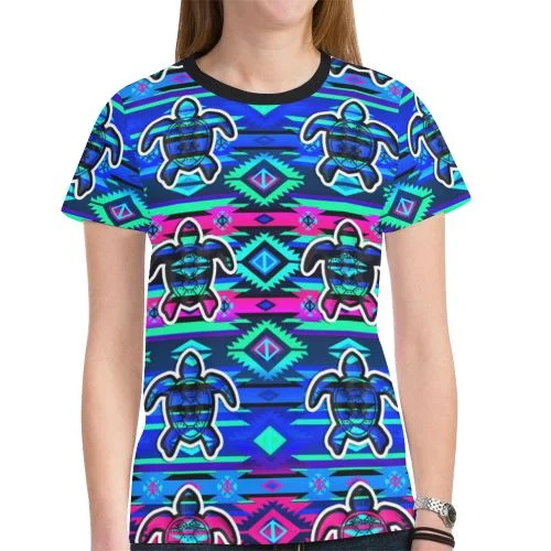 Adobe Sunset Turtle T-shirt for Women Ribbed T-Shirt High Neck Heavyweight