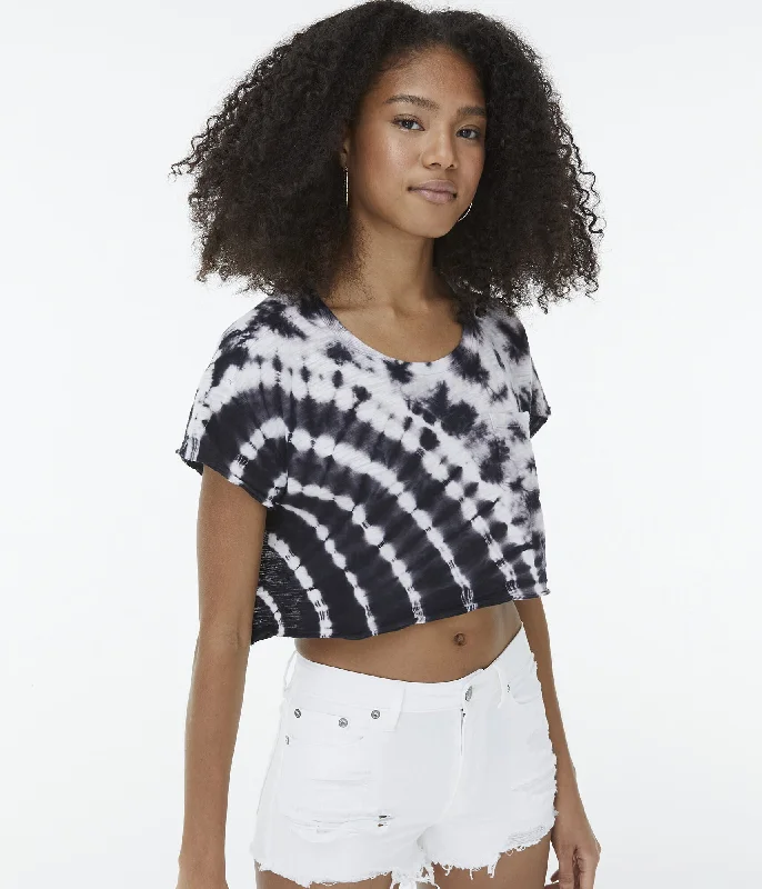 Aeropostale Air Softspun Tie-Dye Cropped Pocket Crew Tee Houndstooth Herringbone Solid