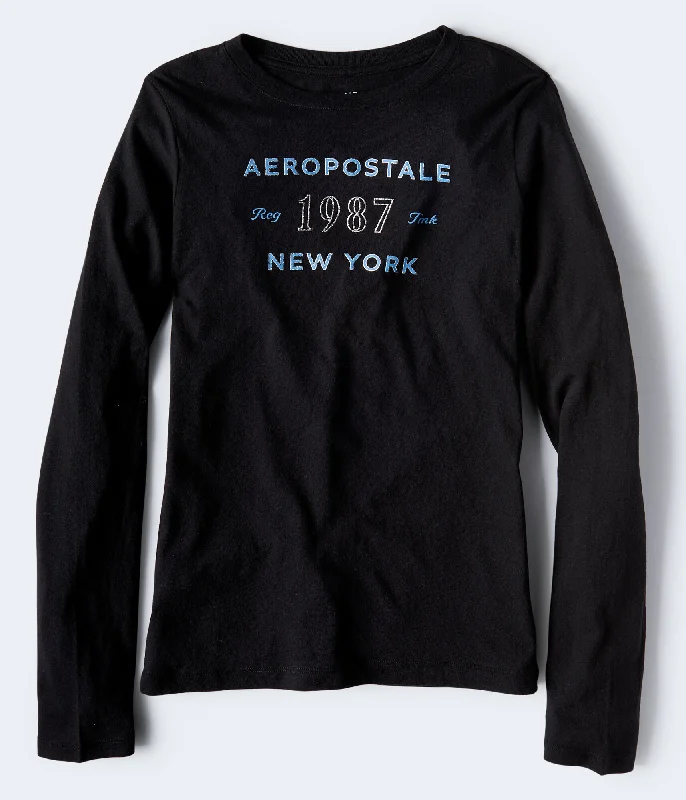 Aeropostale Long Sleeve Aeropostale 1987 Foil Graphic Tee Faux Fur Fabric Real Fur Fabric Shearling Fabric