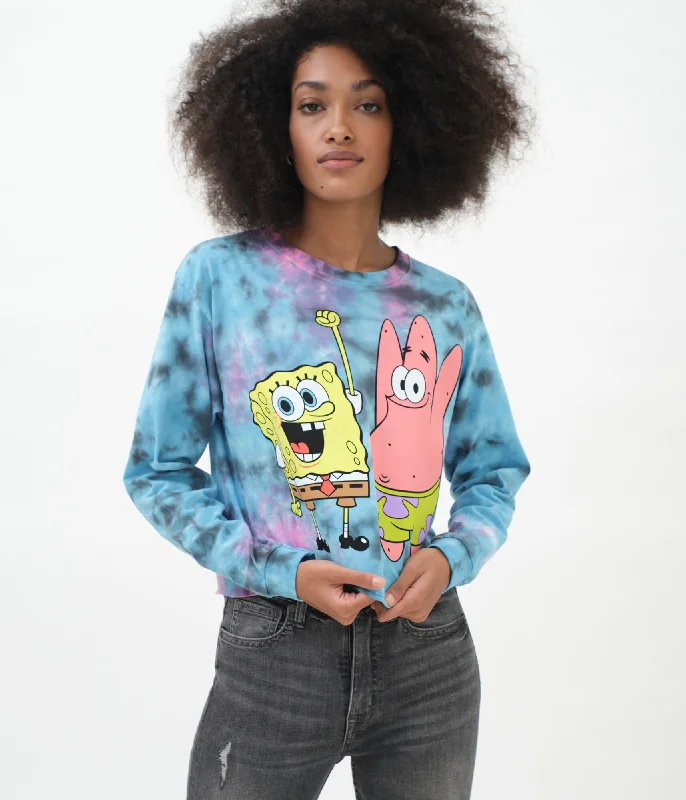 Aeropostale Long Sleeve SpongeBob & Patrick Tie-Dye Graphic Tee Cashmere Blend Cotton Blend Poly Blend