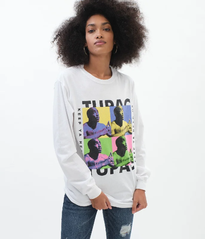 Aeropostale Long Sleeve Tupac Keep Ya Head Up Boyfriend Graphic Tee*** Print Jacquard Patchwork