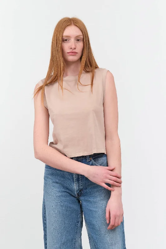 Sleeveless Babe Tee in Taupe Fleece Nylon Spandex