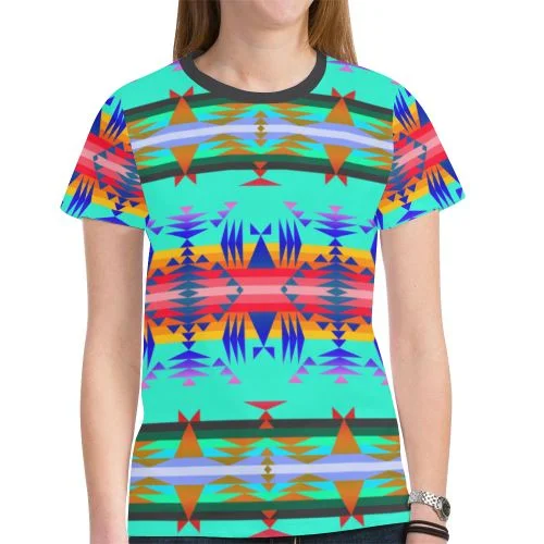 Between the Mountains Spring T-shirt for Women Print Jacquard Patchwork