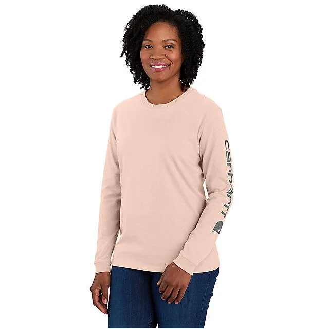 Women's Loose Fit Heavyweight Long-Sleeve Logo Sleeve Graphic T-Shirt - Georgia Peach Rayon Fabric Velvet Fabric Corduroy Fabric