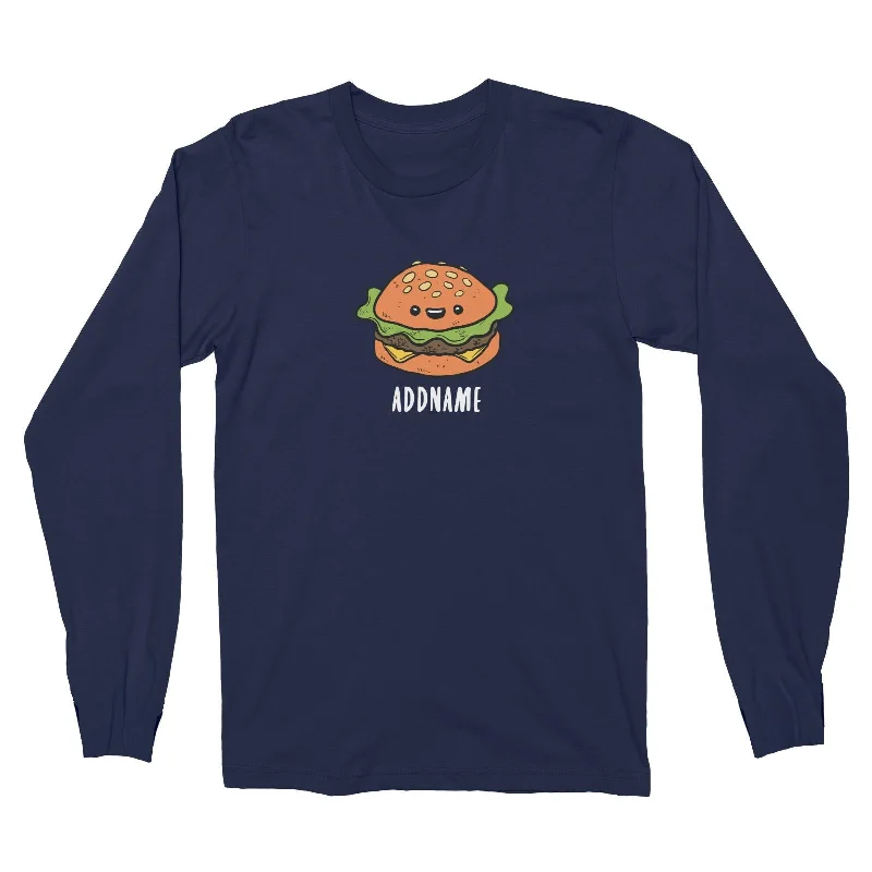 Fast Food Burger Addname Long Sleeve Unisex T-Shirt  Matching Family Comic Cartoon Personalizable Designs Elegant Classic Vintage