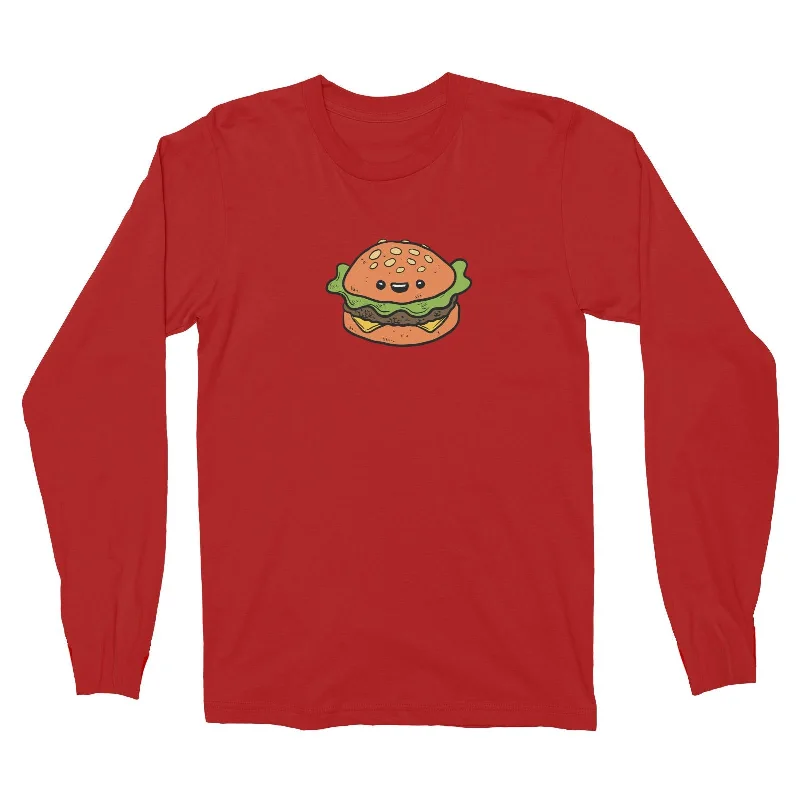 Fast Food Burger Long Sleeve Unisex T-Shirt  Matching Family Comic Cartoon Notch Collar Peter Pan Collar Cowl Neck