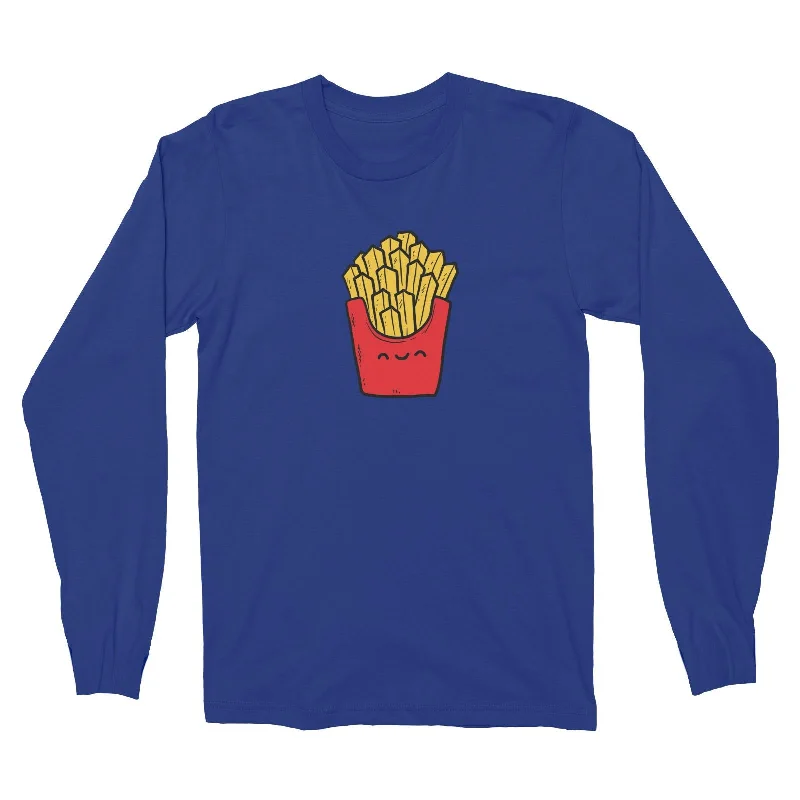 Fast Food Fries Long Sleeve Unisex T-Shirt  Matching Family Comic Cartoon Front Pockets Side Pockets Patch Pockets