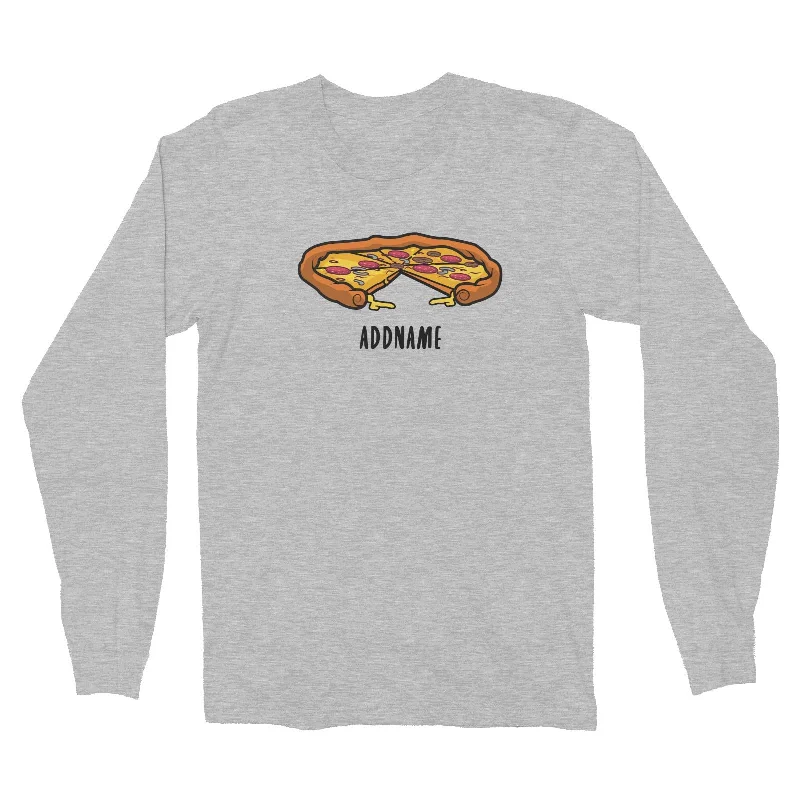 Fast Food Whole Pizza with A Slice Taken Out Addname Long Sleeve Unisex T-Shirt  Matching Family Comic Cartoon Personalizable Designs Sequined Glittery Shiny