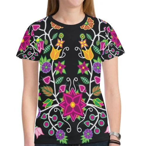 Floral Beadwork-01 T-shirt for Women Embroidered Appliqued Beaded