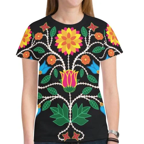 Floral Beadwork-03 T-shirt for Women Rayon Fabric Velvet Fabric Corduroy Fabric