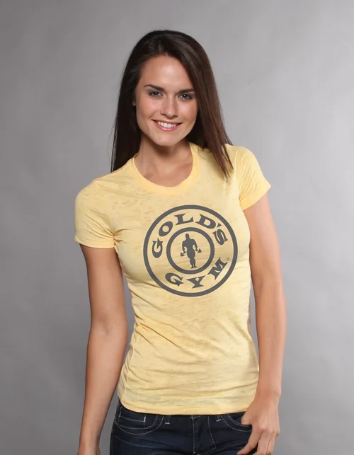 Gold's Gym Women's Burnout Tee - Yellow Cashmere Blend Cotton Blend Poly Blend