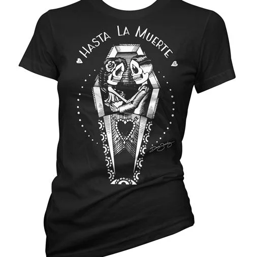 Hasta La Muerte Women's T-Shirt V-Neck T-Shirt Long Sleeve Cotton