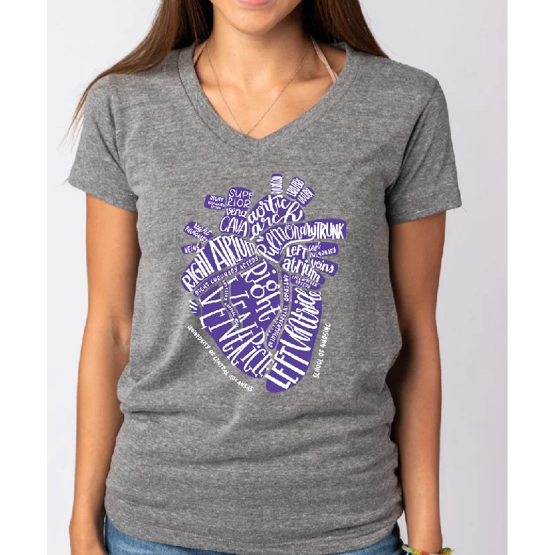 Heart and Common Words Anatomy Women's Ideal V-Neck Tee Zippered Buttoned Snapped