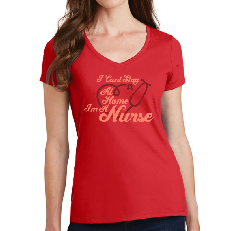 I Can't Stay At Home I'm A Nurse Women's Ideal V-Neck Tee Real Fur Shearling Chenille