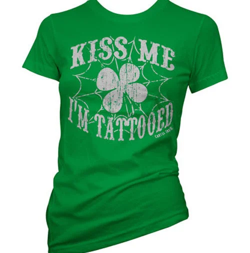 Kiss Me I'm Tattooed Women's T-Shirt Jersey Fabric Tulle Fabric Batik Fabric