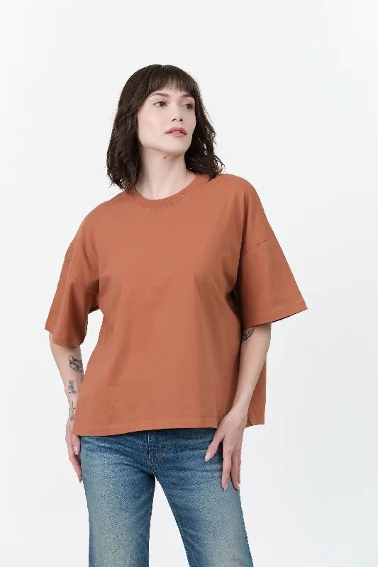 Oversized Boxy Tee in Sienna Zippered Front Buttoned Front Snap Front