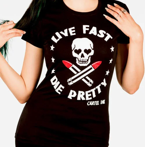 Live Fast Die Pretty Women's T-Shirt Striped Floral Plaid