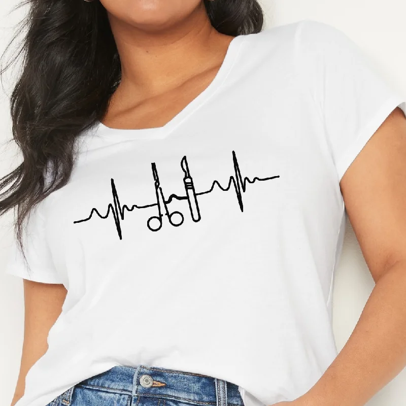 Medical Instruments EKG Women's Ideal V-Neck Tee Hooded Caped Shawl Collar