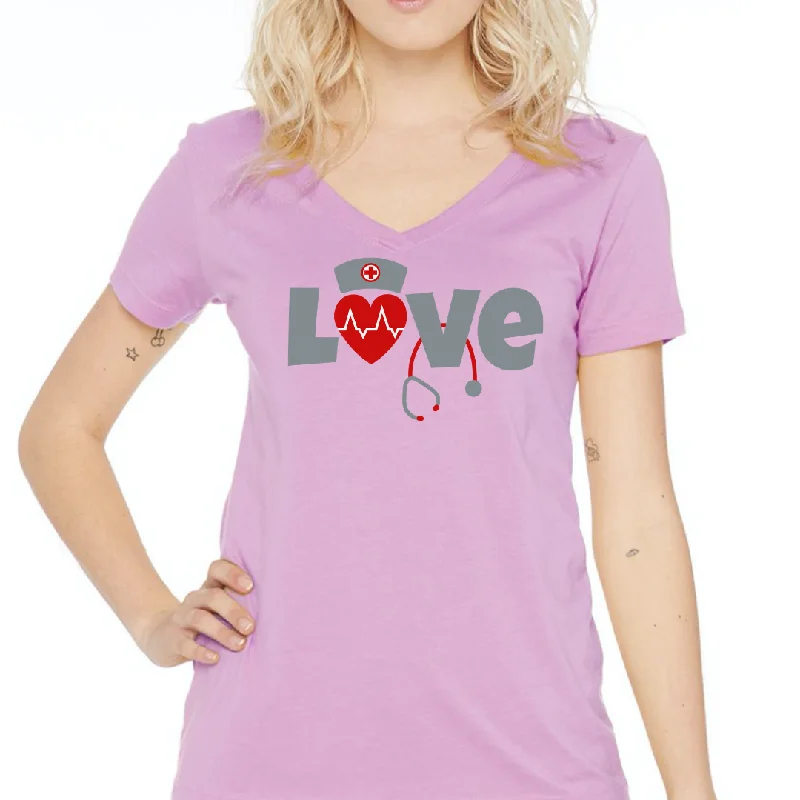 Nurse Love Women's Ideal V-Neck Tee Sequined Glittery Shiny