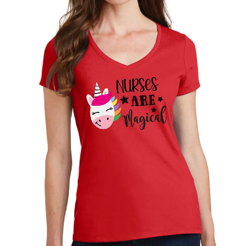 Nurses Are Magical Unicorn Women's Ideal V-Neck Tee Chenille Blend Fleece Blend Nylon Blend