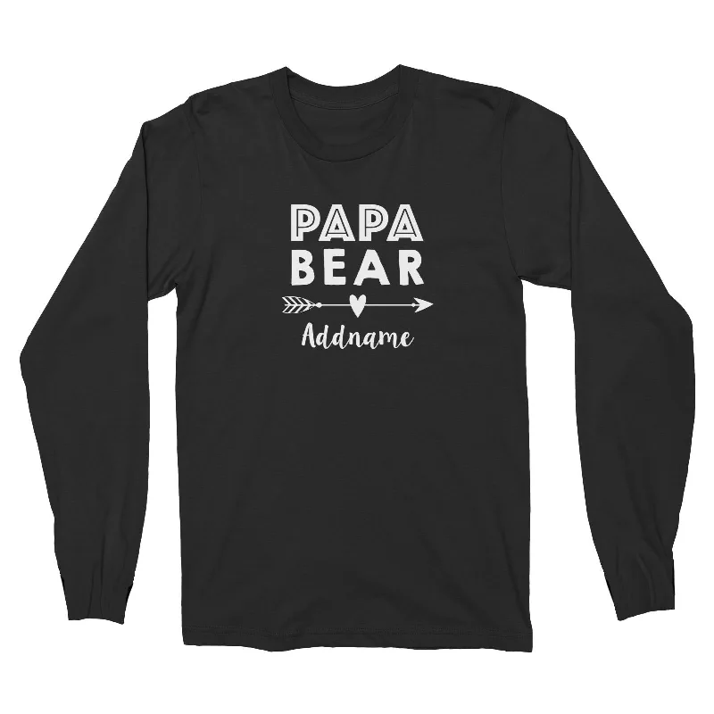 Papa Bear Addname Long Sleeve Unisex T-Shirt  Matching Family Personalizable Designs Rayon Fabric Velvet Fabric Corduroy Fabric