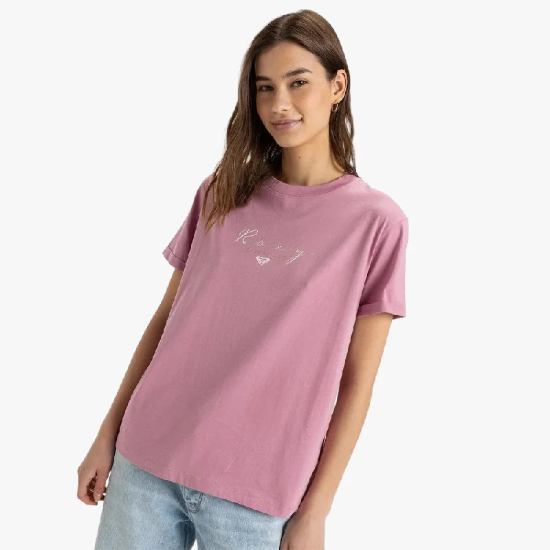 Roxy Womens Noon Ocean A Short Sleeve Tee Mauve Orchid Mesh Blend Leather Blend Suede Blend