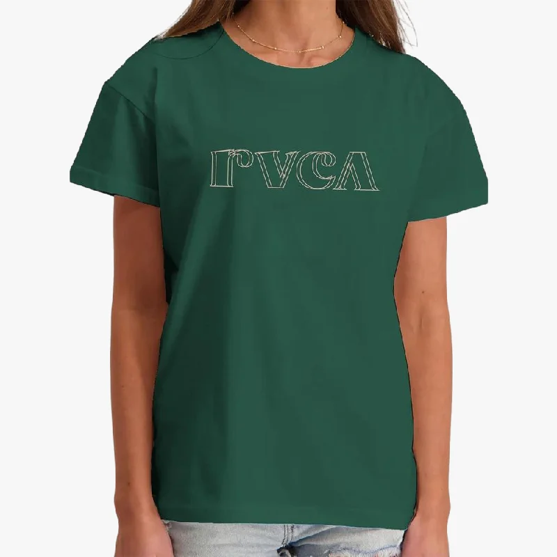 Rvca Womens Curl Keyline Short Sleeve Tee Pine Needle Lace Blend Ribbed Blend Corduroy Blend