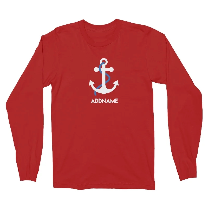 Sailor Anchor Blue Addname Long Sleeve Unisex T-Shirt  Matching Family Personalizable Designs Satin Fabric Silk Fabric Chiffon Fabric