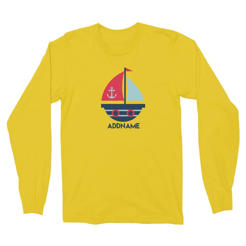 Sailor Boat Addname Long Sleeve Unisex T-Shirt  Matching Family Personalizable Designs Striped Floral Plaid