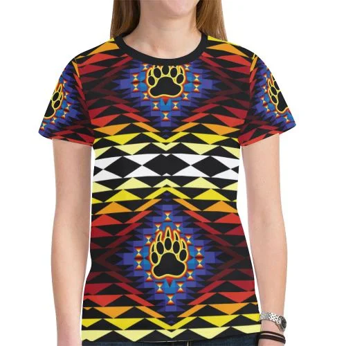 Sunset Bearpaw T-shirt for Women Print Jacquard Patchwork