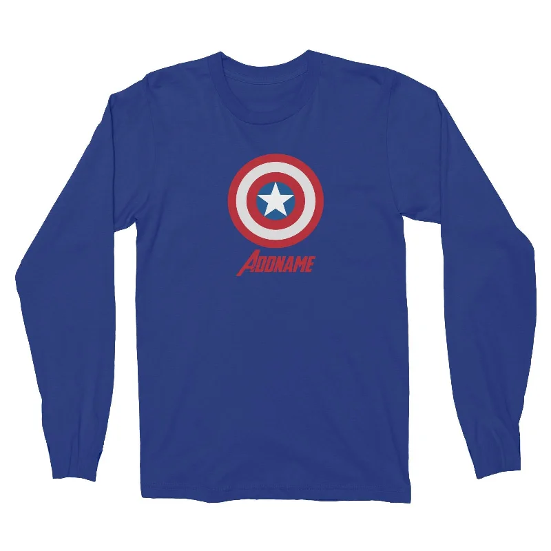 Superhero Shield Captain America Addname Long Sleeve Unisex T-Shirt  Matching Family Personalizable Designs Mesh Blend Leather Blend Suede Blend