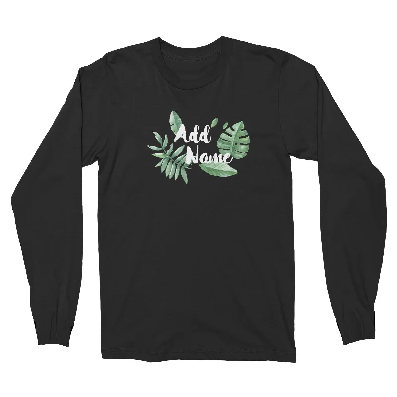 Tropical Leaves Addname Long Sleeve Unisex T-Shirt Basic Matching Family Graphic T-Shirt Round Neck Polyester