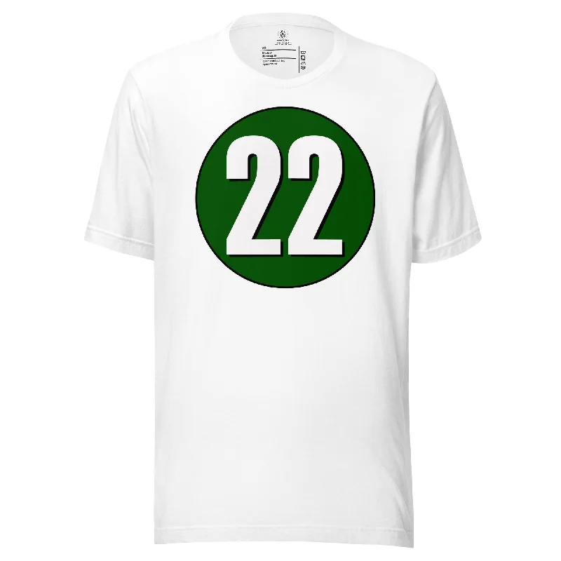 Unisex t-shirt: White on Hunter Green 22 V-Neck T-Shirt Long Sleeve Cotton