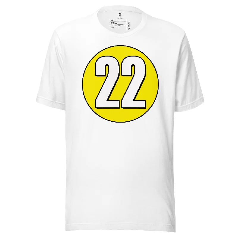 Unisex t-shirt: White on Yellow 22 Fashionable Trendy Casual