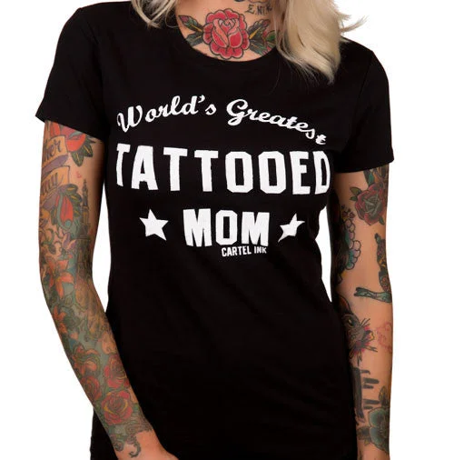 World's Greatest Tattooed Mom Women's T-Shirt Embroidered Appliqued Beaded