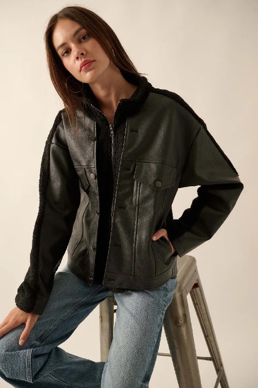 Big Rig Vegan Leather and Sherpa Trucker Jacket Appliqued Jacket Beaded Jacket Sequined Jacket Big Rig Vegan Leather and Sherpa Trucker Jacket Appliqued Jacket Beaded Jacket Sequined Jacket