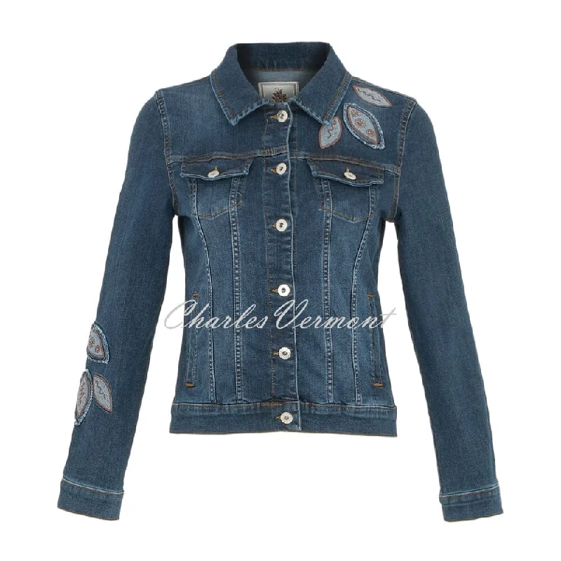 Dolcezza 'Never Without My Jeans' Embellished Denim Jacket - Style 74400 Ribbed Jacket Pleated Jacket Ruffled Jacket Dolcezza 'Never Without My Jeans' Embellished Denim Jacket - Style 74400 Ribbed Jacket Pleated Jacket Ruffled Jacket