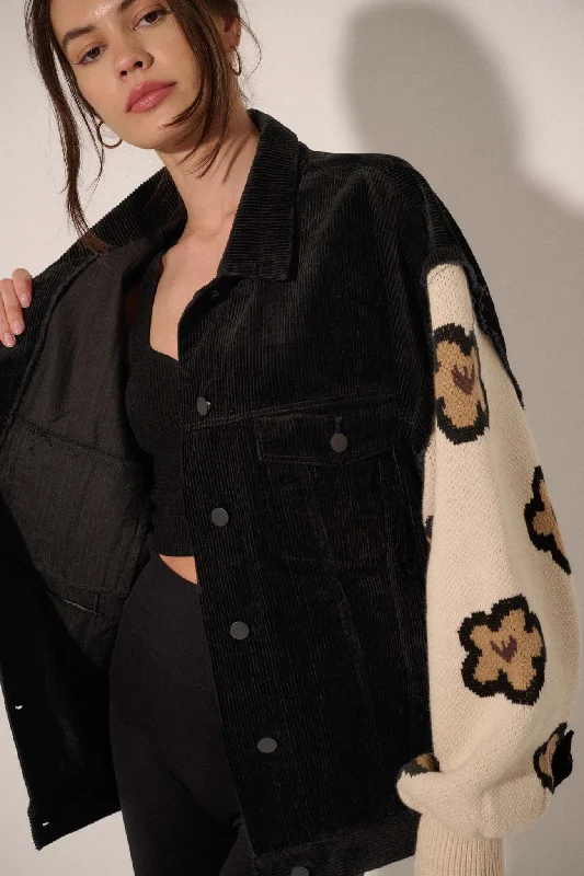 Flower and Furrow Sweater-Sleeve Corduroy Jacket Front Pockets Side Pockets Patch Pockets Flower and Furrow Sweater-Sleeve Corduroy Jacket Front Pockets Side Pockets Patch Pockets