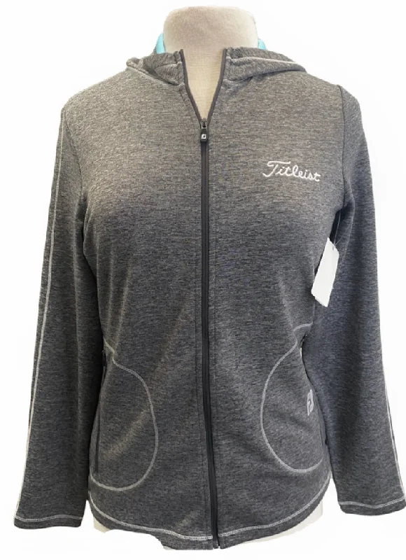 Footjoy Gray Full-Zip Hooded Jacket with Titleist Logo A-Line Jacket Boat Neck Shawl Collar Footjoy Gray Full-Zip Hooded Jacket with Titleist Logo A-Line Jacket Boat Neck Shawl Collar