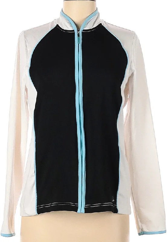 Izod Black & White Full-Zip Jacket with Blue Trim Size M Wool Jacket Cashmere Jacket Tweed Jacket Izod Black & White Full-Zip Jacket with Blue Trim Size M Wool Jacket Cashmere Jacket Tweed Jacket