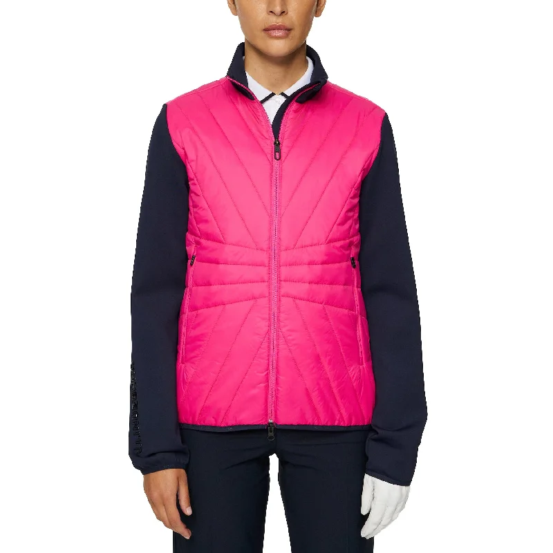 J.Lindeberg Women's Holma Quilt Hybrid Golf Jacket - Pink Peacock Zippered Jacket Buttoned Jacket Snapped Jacket J.Lindeberg Women's Holma Quilt Hybrid Golf Jacket - Pink Peacock Zippered Jacket Buttoned Jacket Snapped Jacket