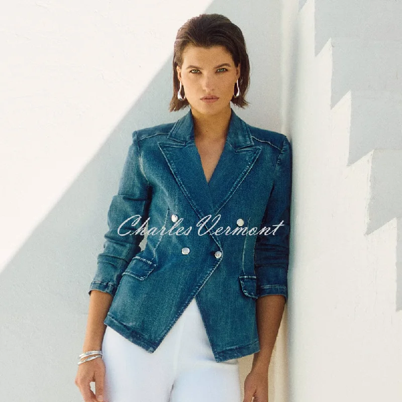 Joseph Ribkoff Denim Blazer Jacket - Style 251962 Faux Fur Jacket Real Fur Jacket Shearling Jacket Joseph Ribkoff Denim Blazer Jacket - Style 251962 Faux Fur Jacket Real Fur Jacket Shearling Jacket