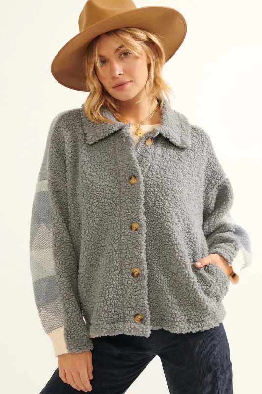 Mountain Mists Faux Shearling Sweater Jacket Zippered Front Buttoned Front Snap Front Mountain Mists Faux Shearling Sweater Jacket Zippered Front Buttoned Front Snap Front