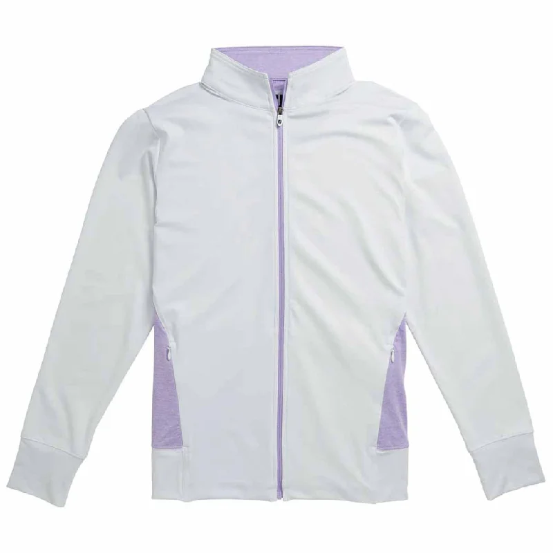 New Footjoy Full-Zip White Jacket with Purple Heather Trim Size M MSP$95 Front Pockets Side Pockets Patch Pockets New Footjoy Full-Zip White Jacket with Purple Heather Trim Size M MSP$95 Front Pockets Side Pockets Patch Pockets
