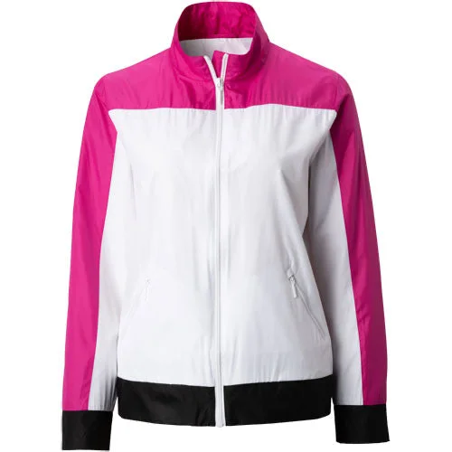 New GGBlue Jackie Golf Jacket in White Pink & Black. Size M. MSP$120 Satin Fabric Silk Fabric Chiffon Fabric New GGBlue Jackie Golf Jacket in White Pink & Black. Size M. MSP$120 Satin Fabric Silk Fabric Chiffon Fabric